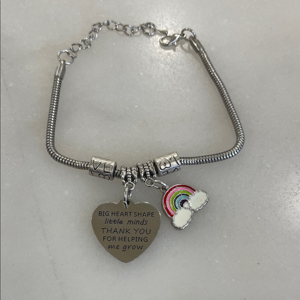 Bundle 2 Listings for $15😀Silver Tone Heart Charm Bracelet with Rainbow Accent